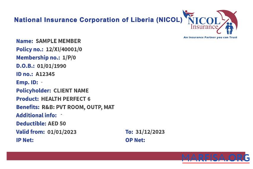 Downloadable Liberia health insurance card example
